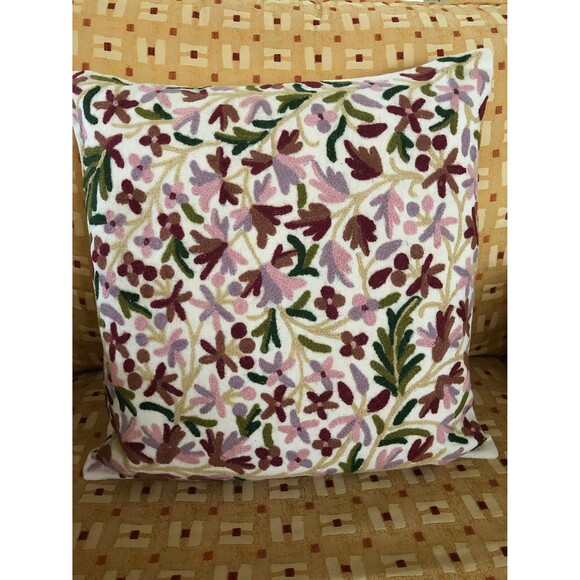 Kashmiri Hand-Embroidered (Crewel) Decorative Pillow/Cushion2 - Picture 1 of 3